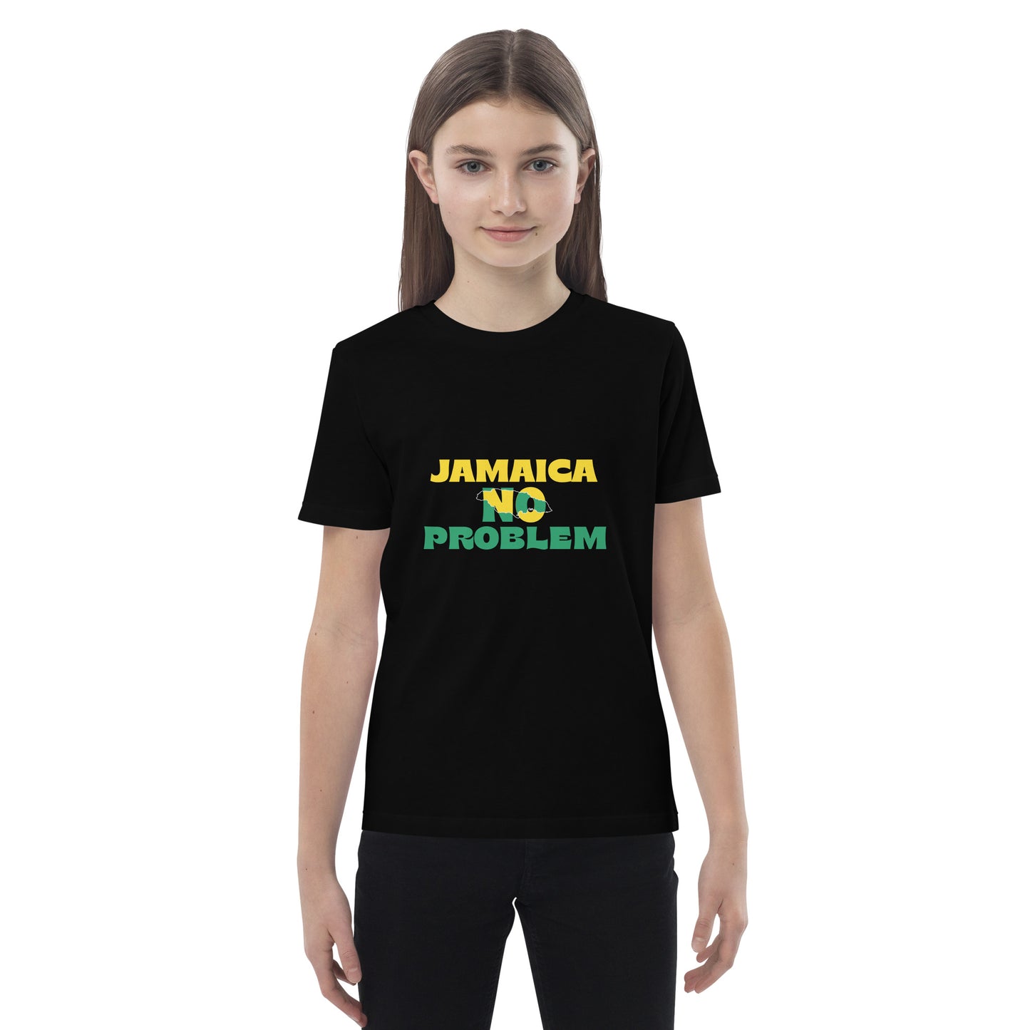 Zwart editie t-shirt voor kinderen van biologisch katoen "Jamaica No Problem".