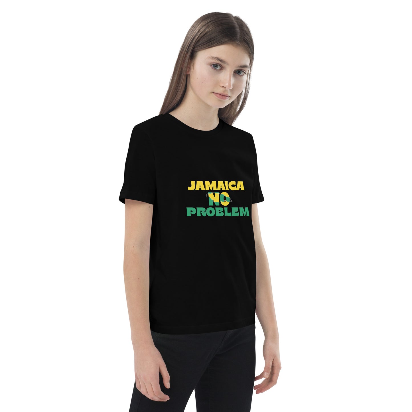Zwart editie t-shirt voor kinderen van biologisch katoen "Jamaica No Problem".