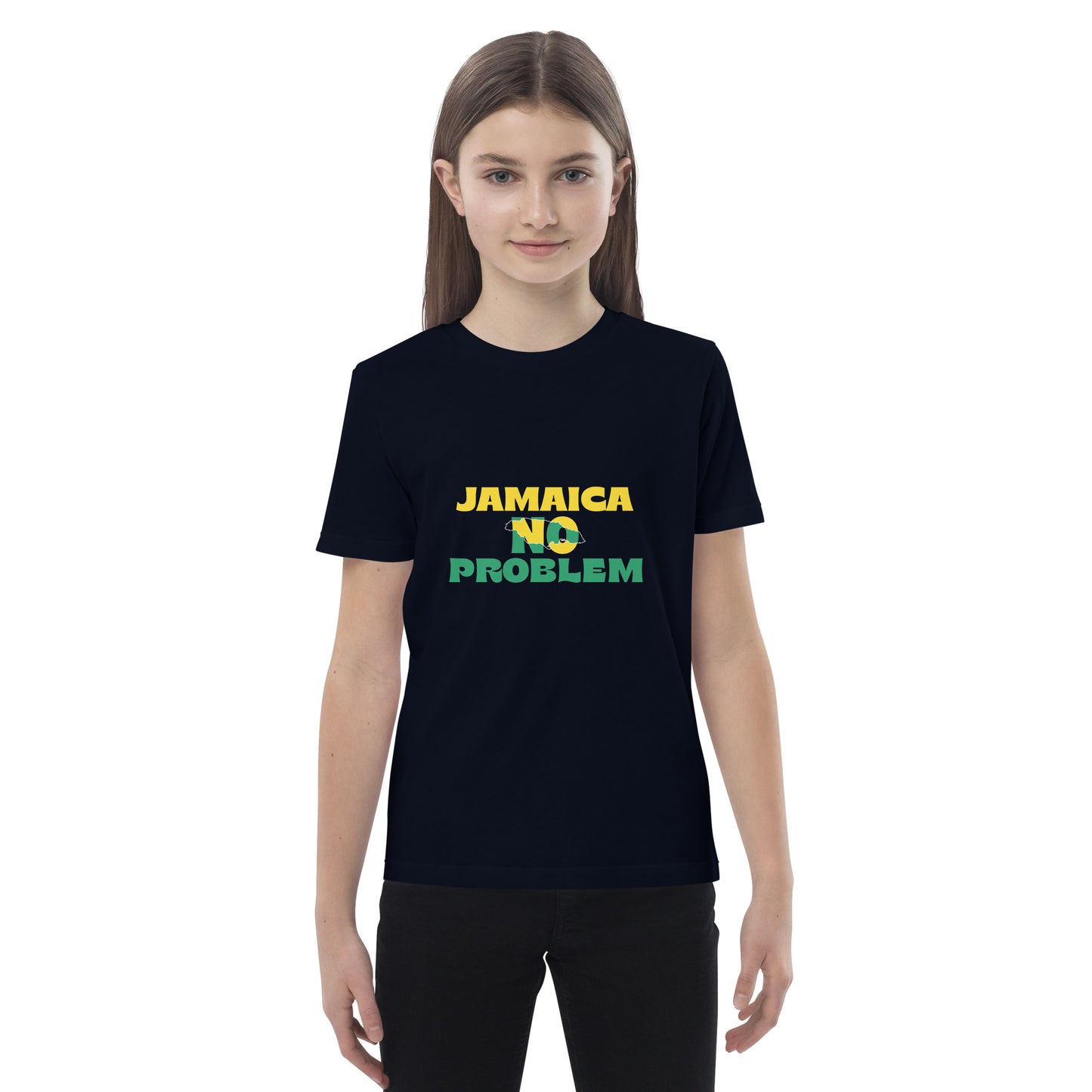 Zwart editie t-shirt voor kinderen van biologisch katoen "Jamaica No Problem".