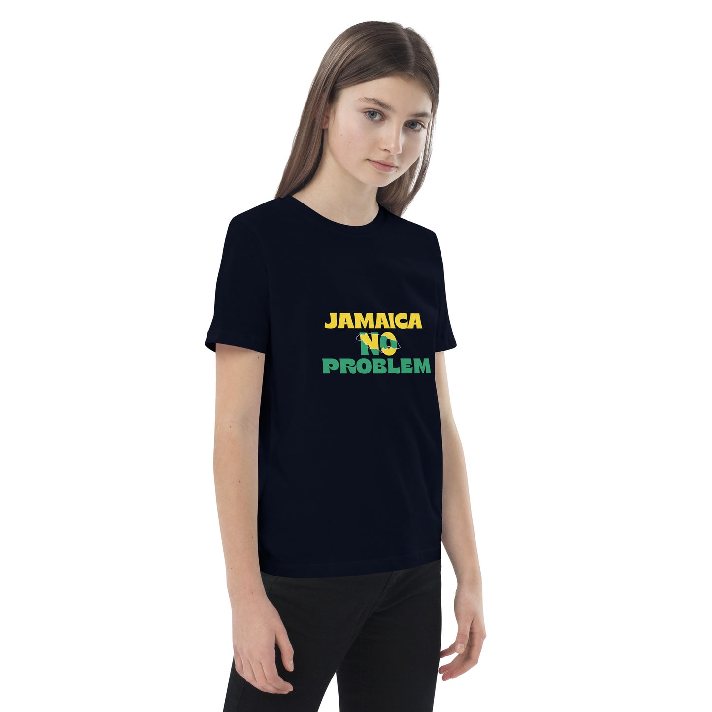 Zwart editie t-shirt voor kinderen van biologisch katoen "Jamaica No Problem".