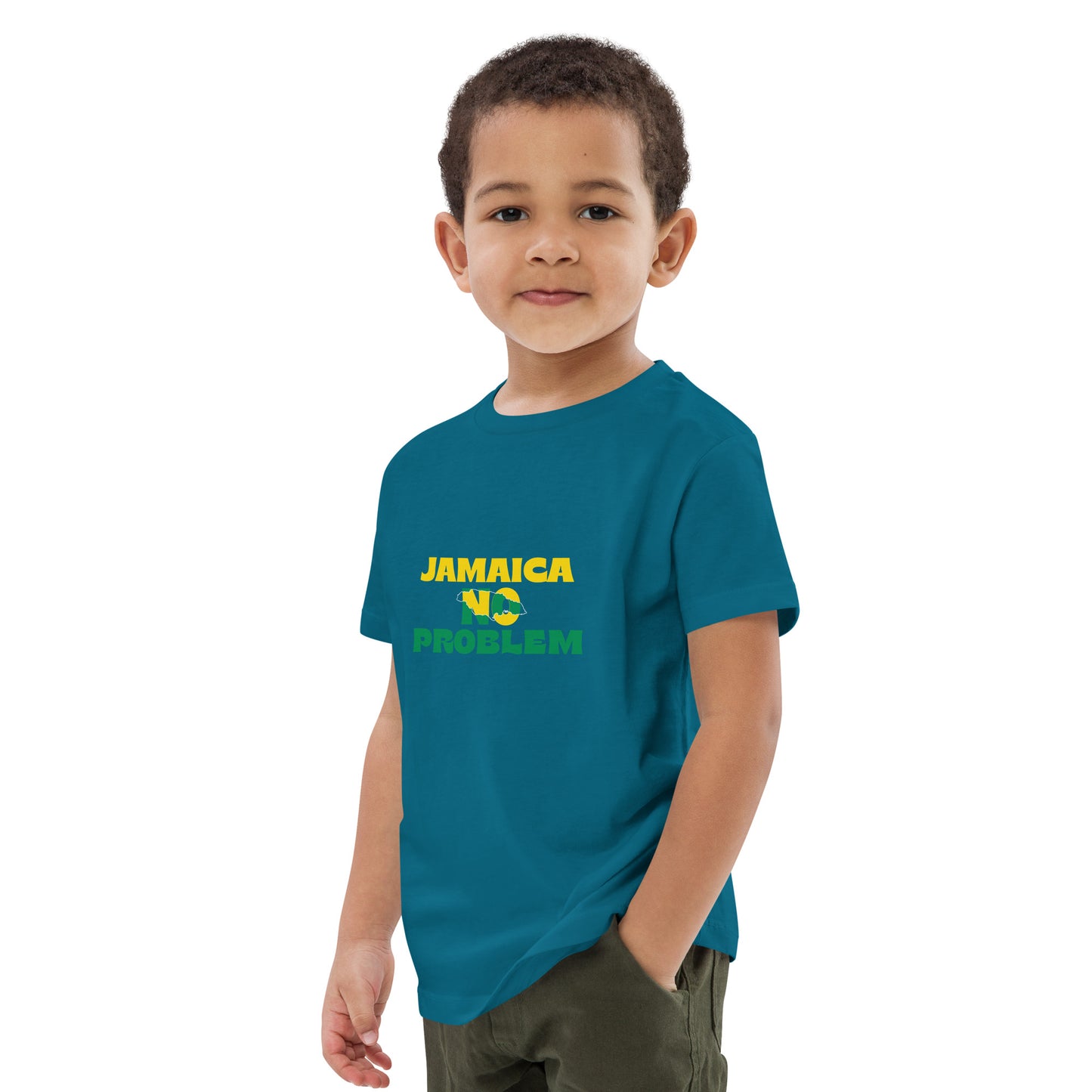 Zwart editie t-shirt voor kinderen van biologisch katoen "Jamaica No Problem".