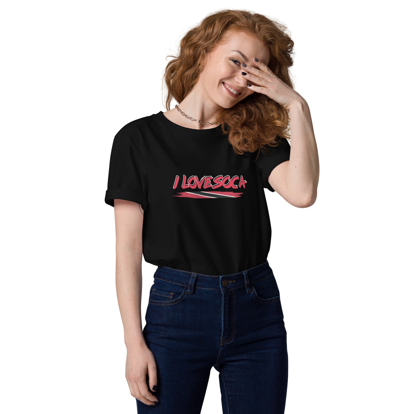 Uniseks T-shirt van biologisch katoen met de tekst "I Love Soca".