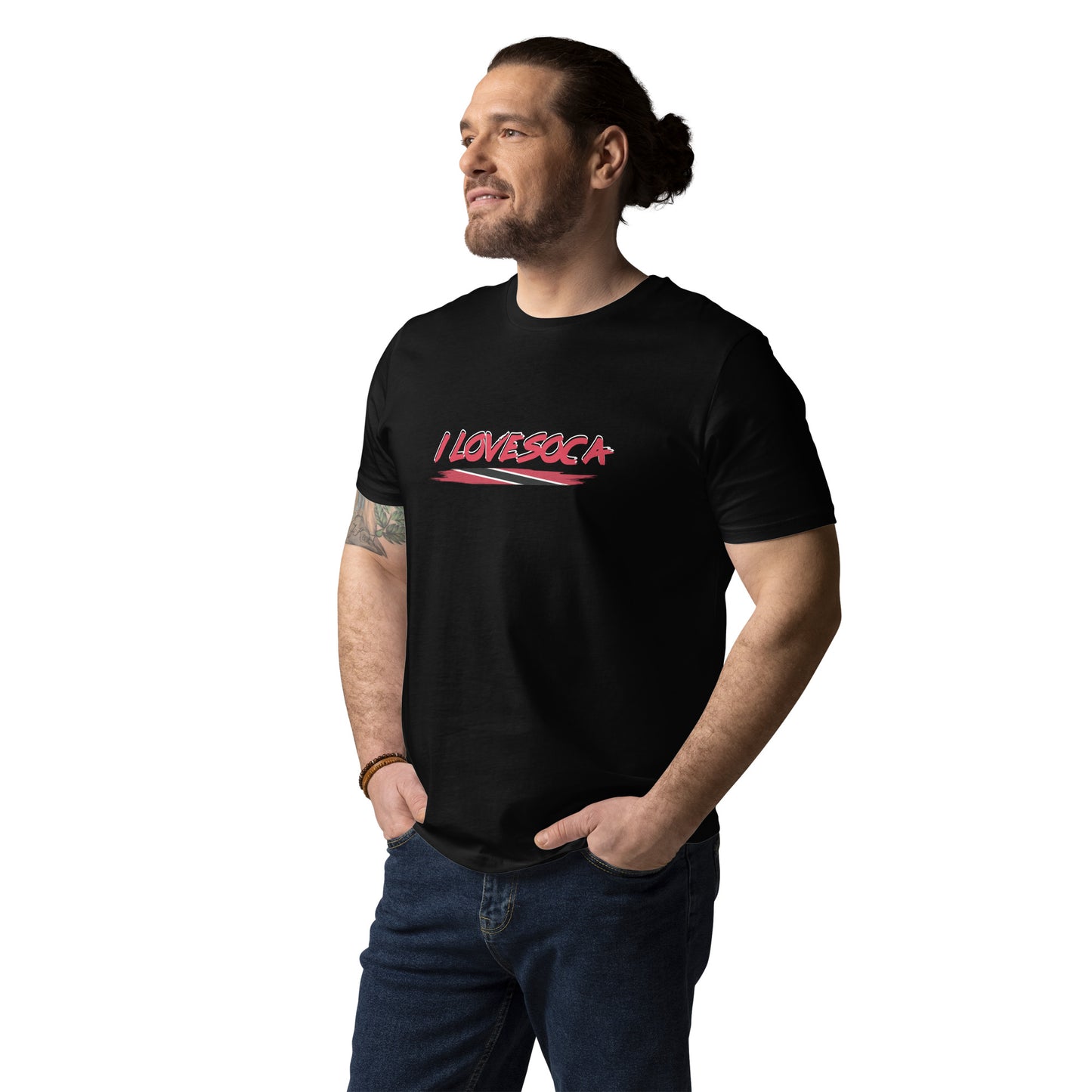 Uniseks T-shirt van biologisch katoen met de tekst "I Love Soca".