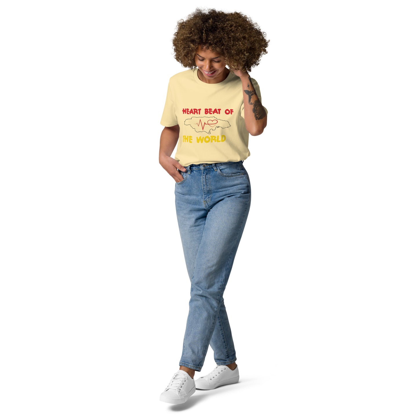 Uniseks T-shirt van biologisch katoen met 'Heartbeat'-motief
