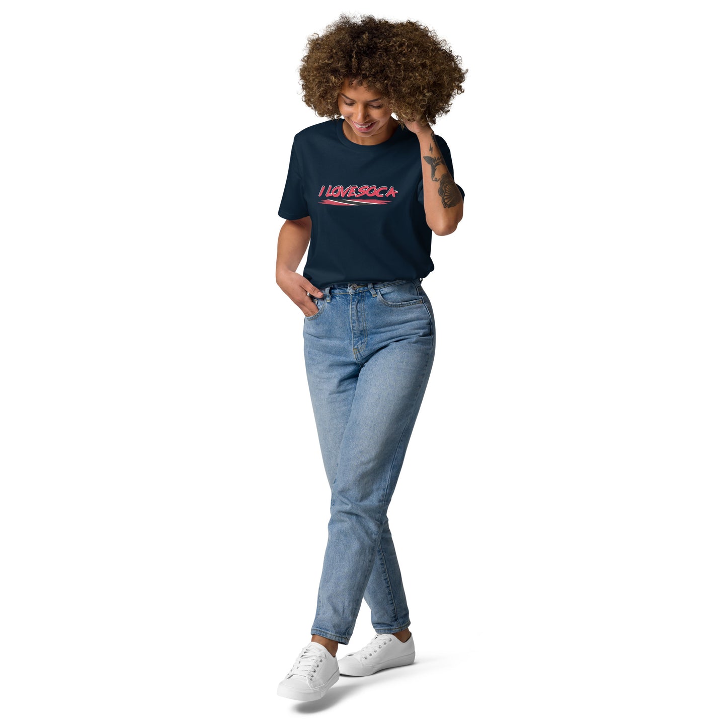 Uniseks T-shirt van biologisch katoen met de tekst "I Love Soca".