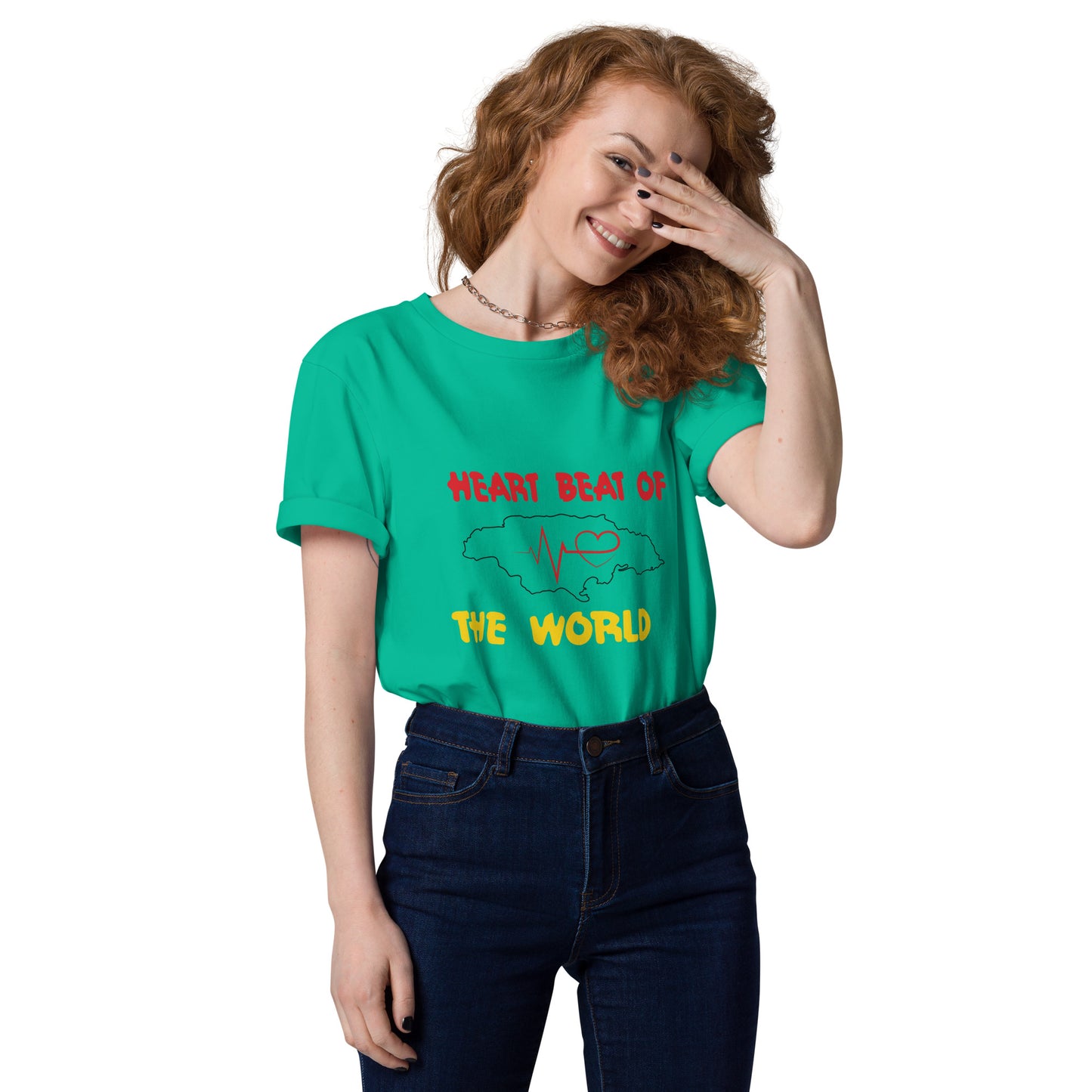 Uniseks T-shirt van biologisch katoen met 'Heartbeat'-motief