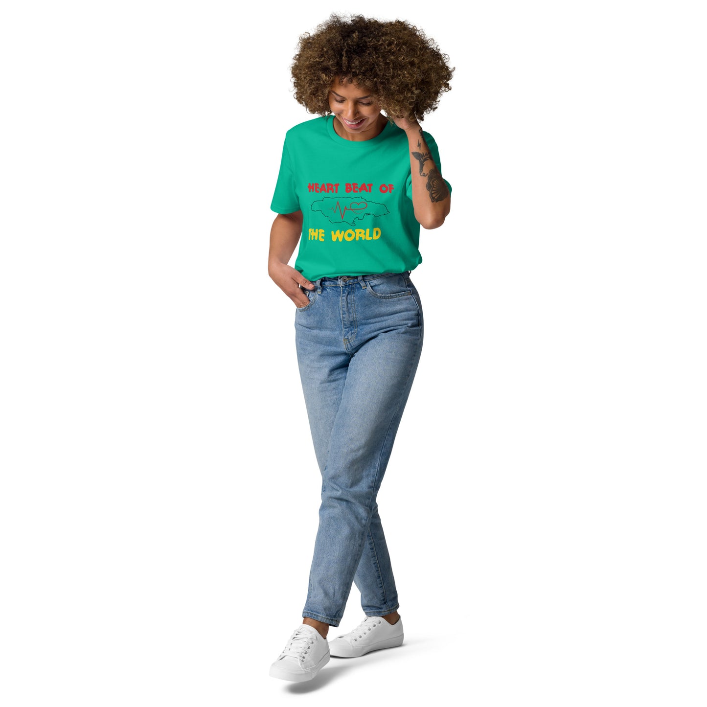 Uniseks T-shirt van biologisch katoen met 'Heartbeat'-motief