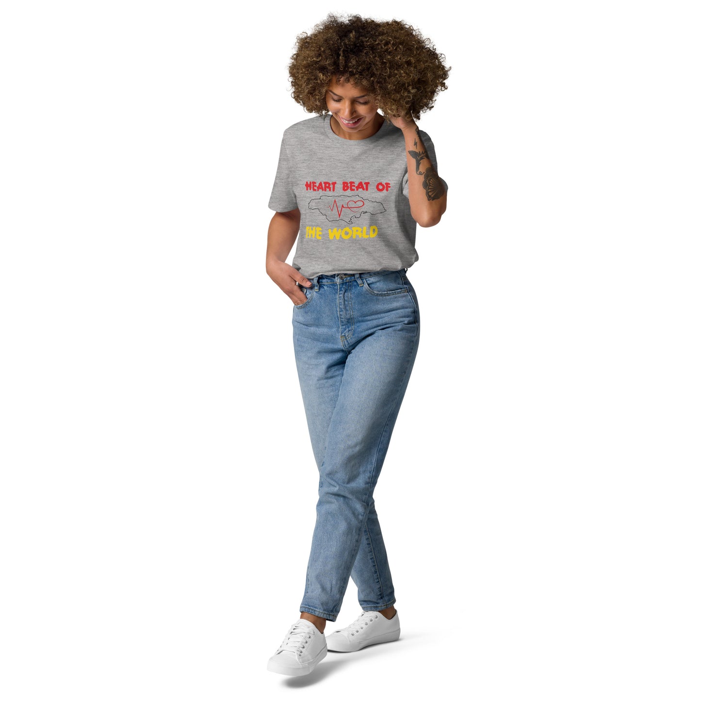 Uniseks T-shirt van biologisch katoen met 'Heartbeat'-motief