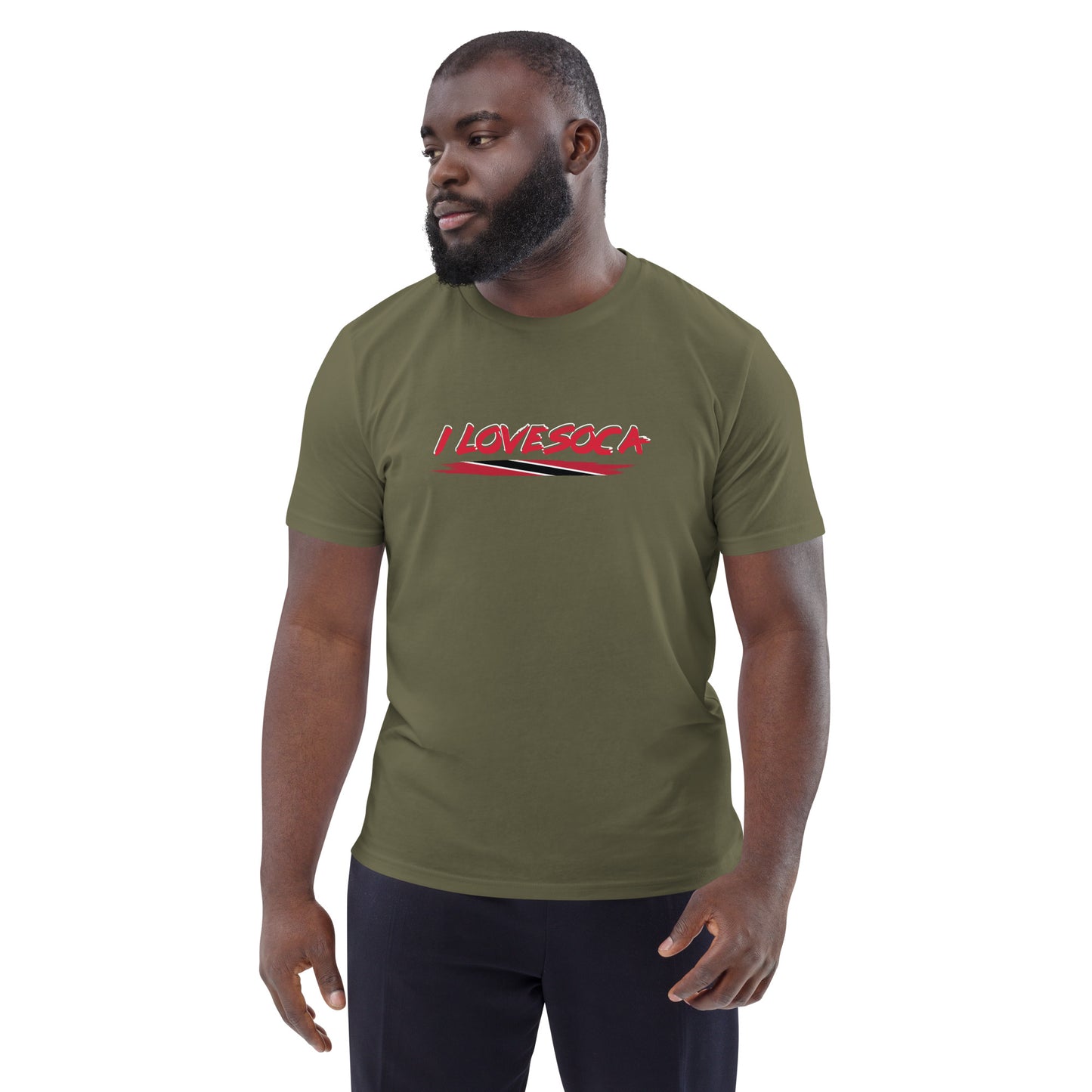 Uniseks T-shirt van biologisch katoen met de tekst "I Love Soca".