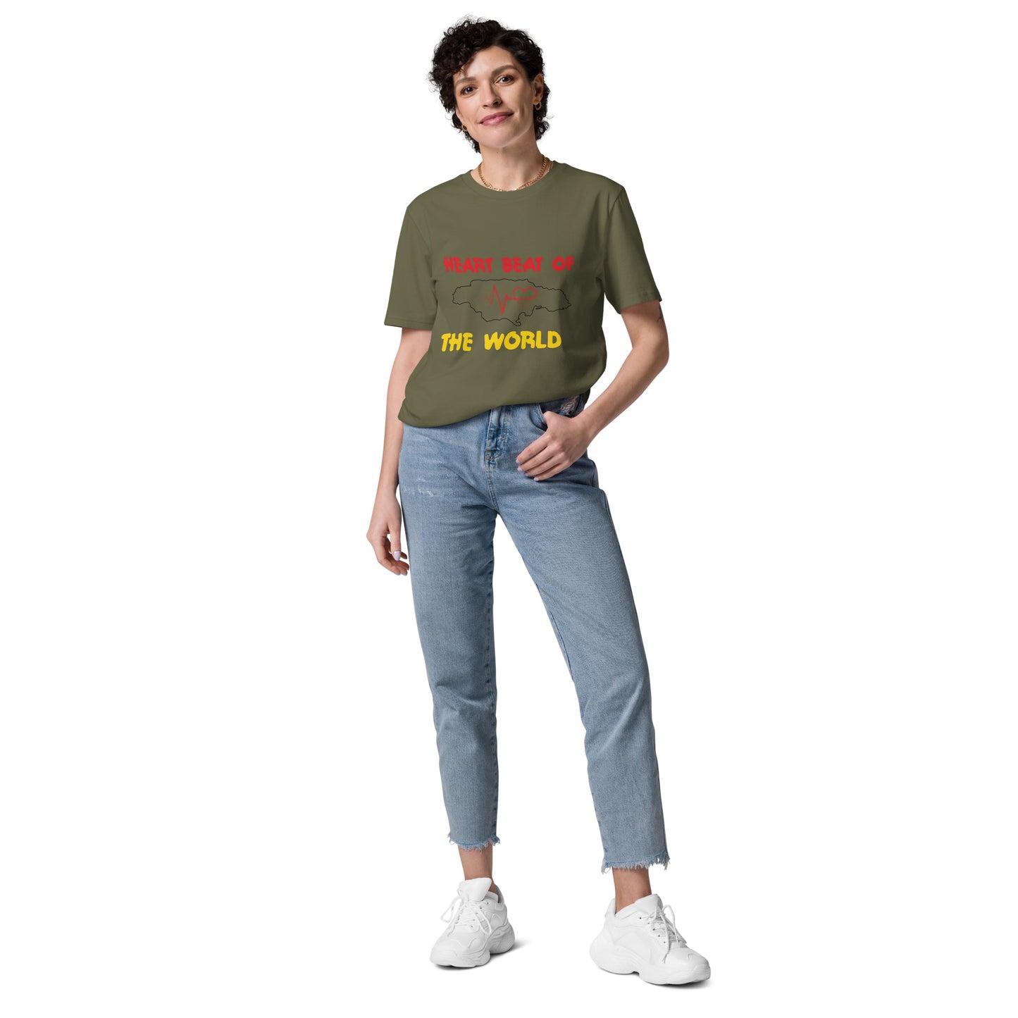 Uniseks T-shirt van biologisch katoen met 'Heartbeat'-motief