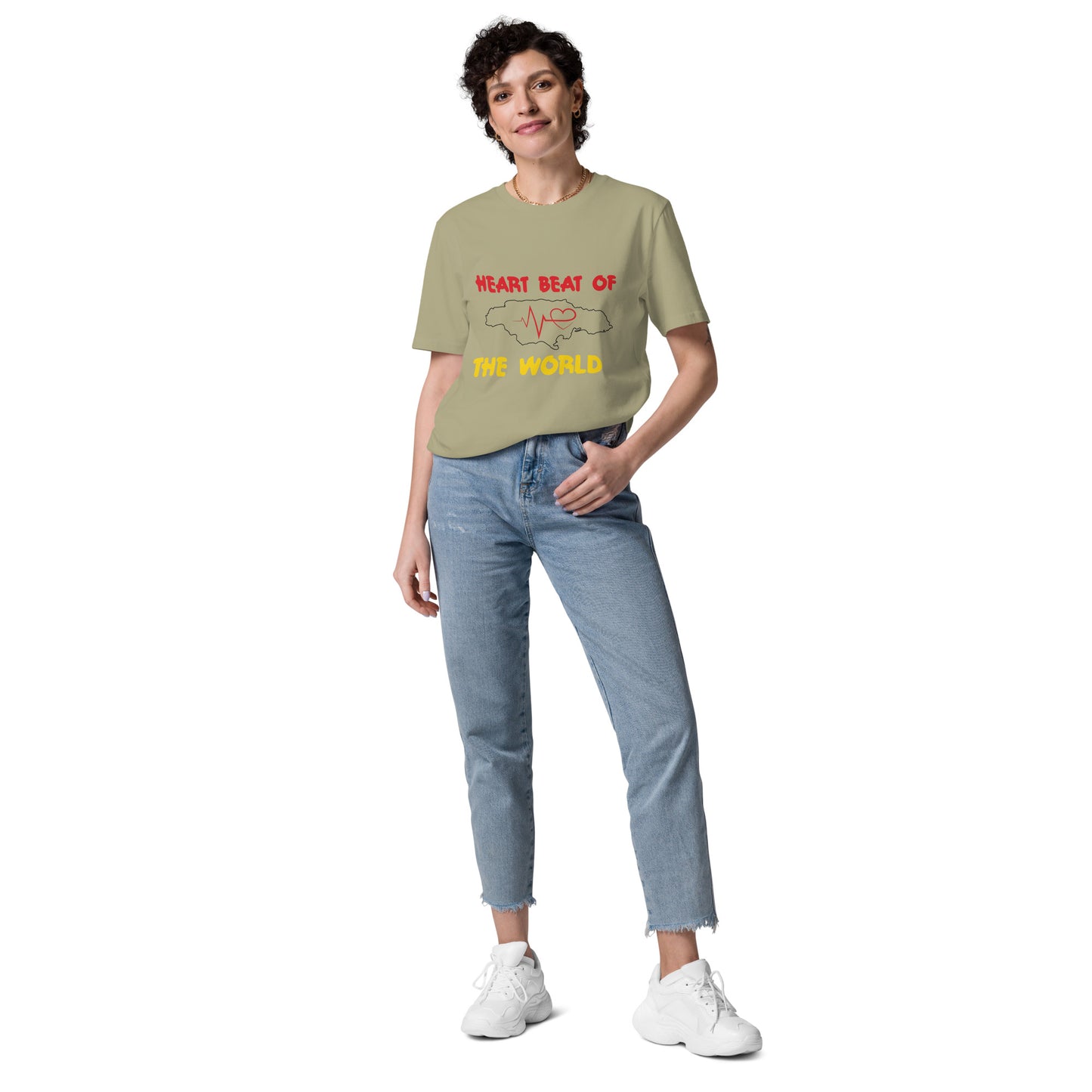 Uniseks T-shirt van biologisch katoen met 'Heartbeat'-motief