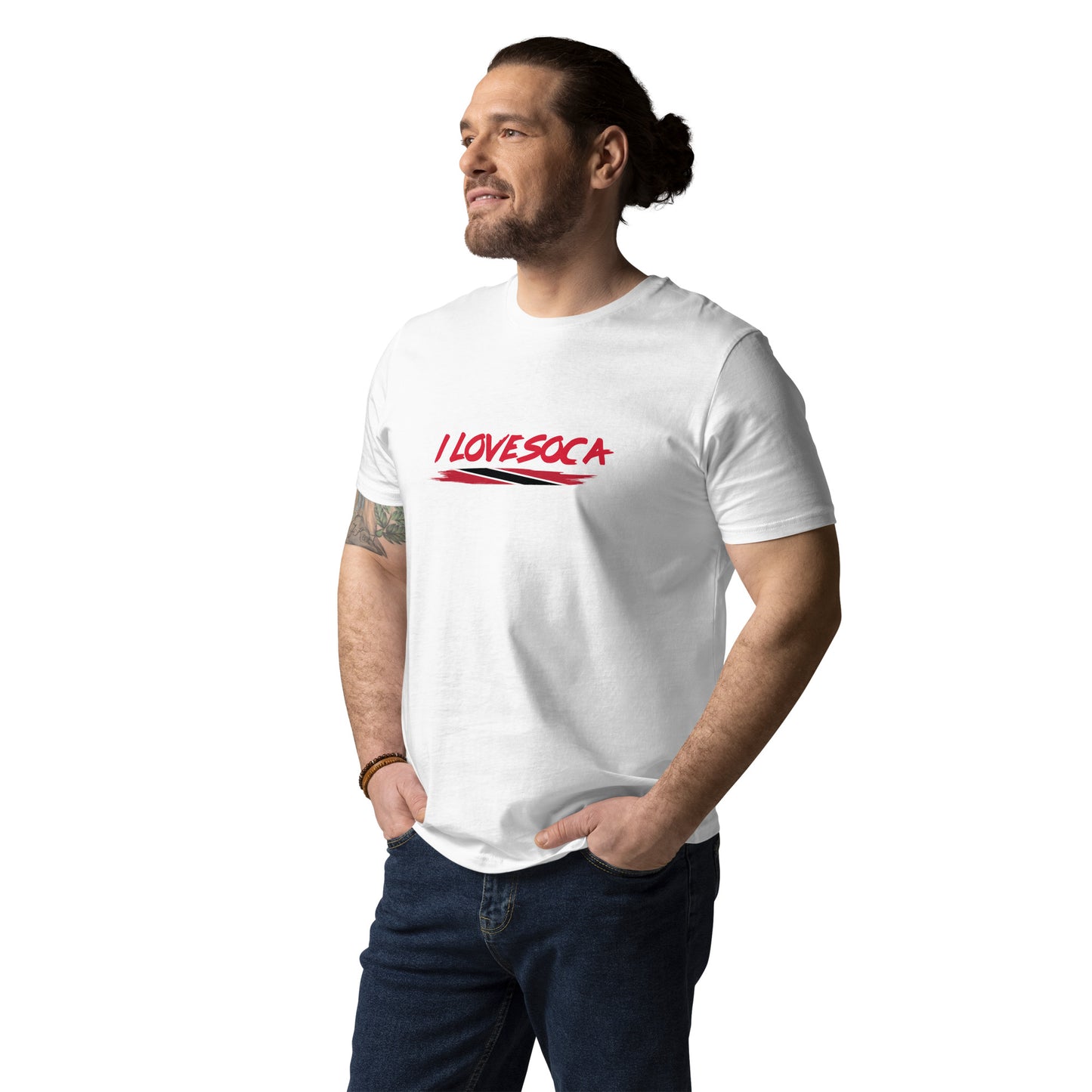 Uniseks T-shirt van biologisch katoen met de tekst "I Love Soca".
