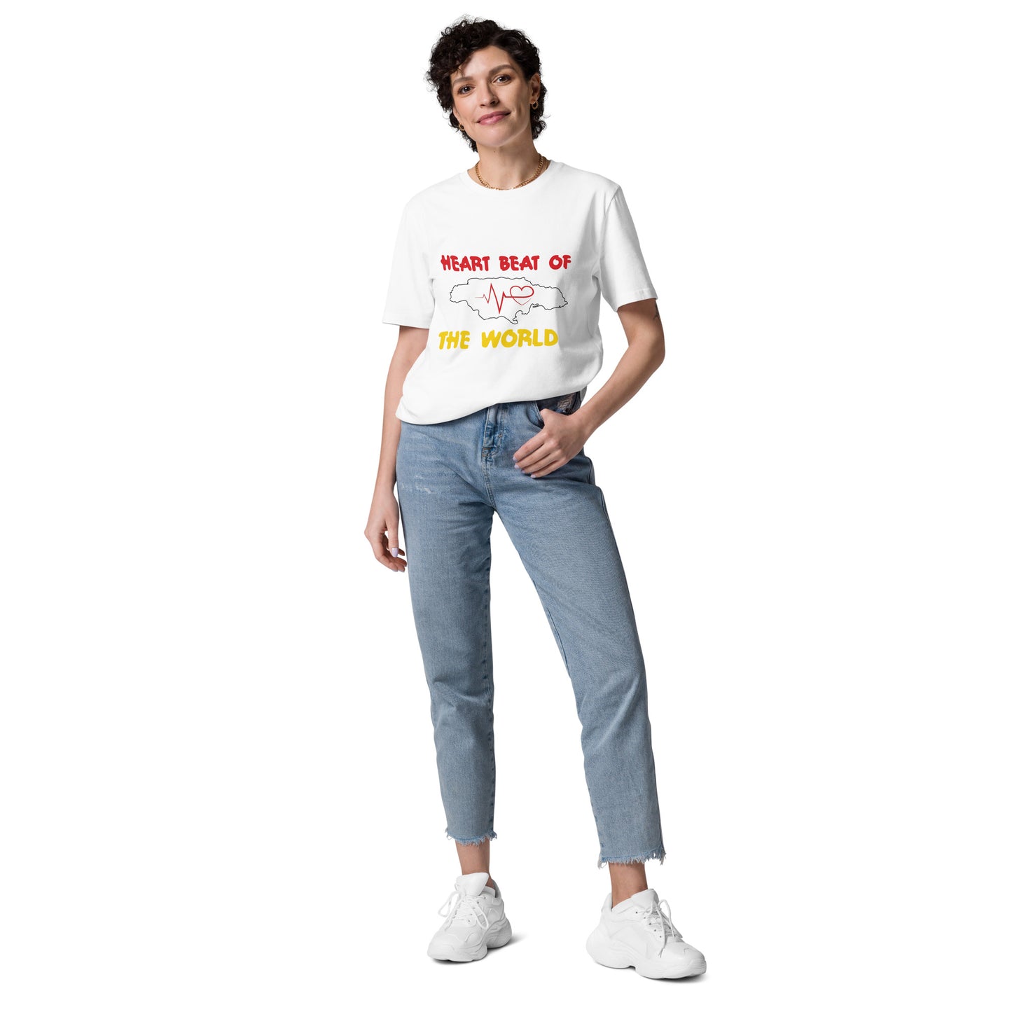 Uniseks T-shirt van biologisch katoen met 'Heartbeat'-motief