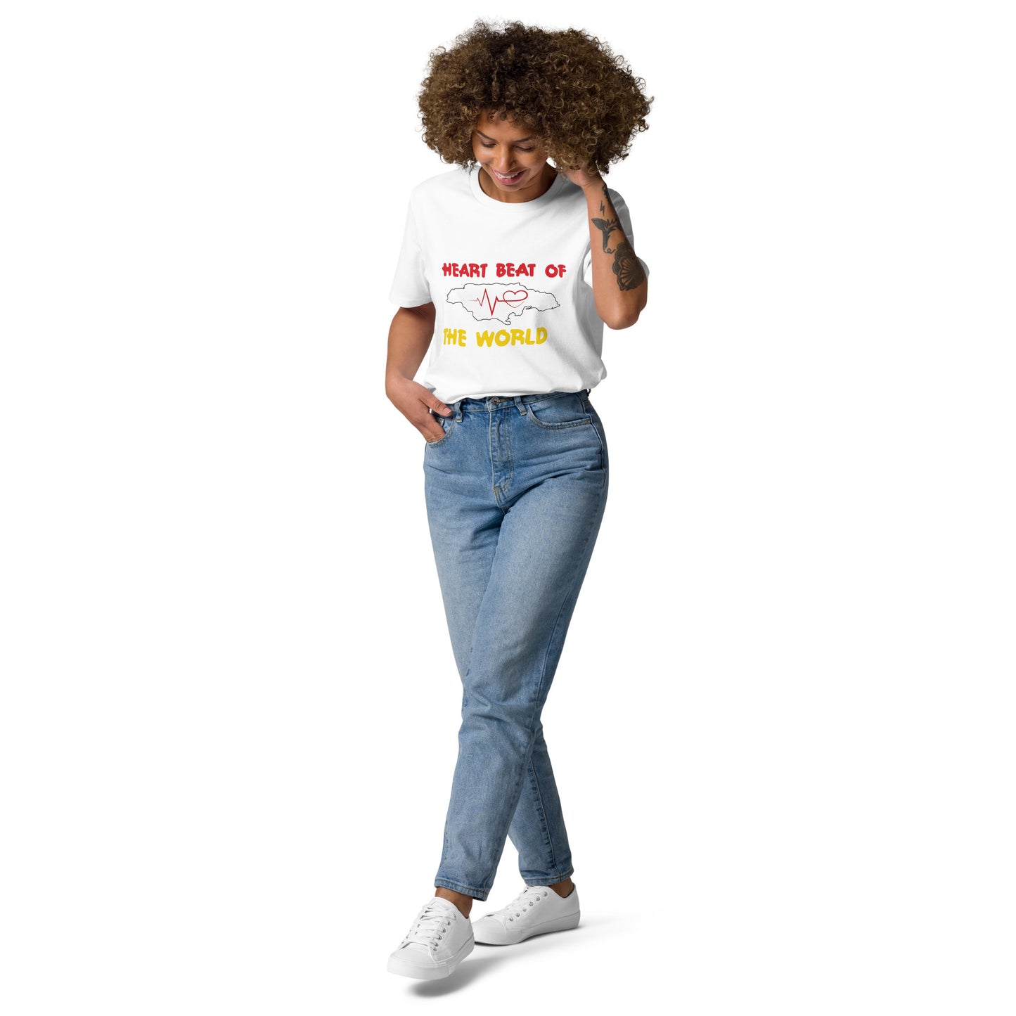 Uniseks T-shirt van biologisch katoen met 'Heartbeat'-motief
