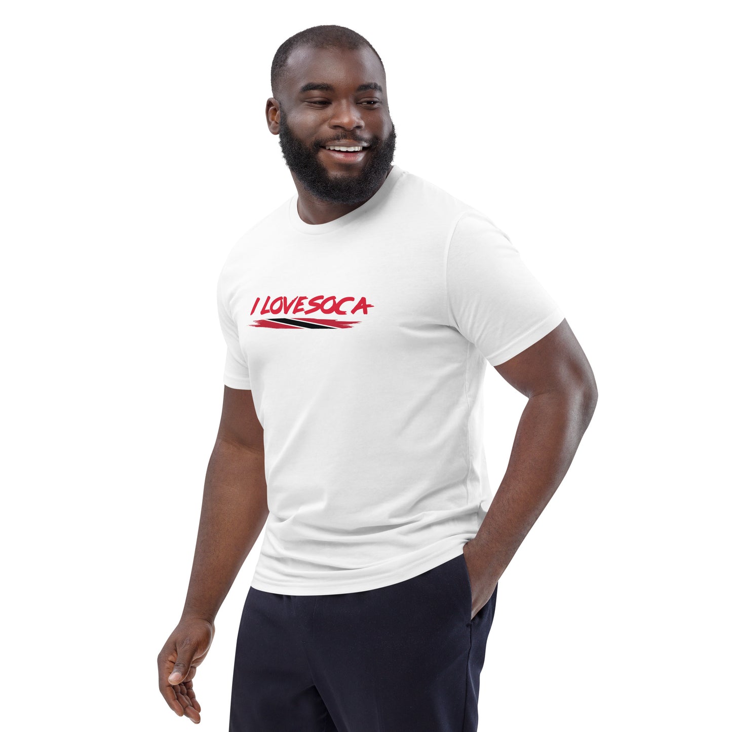 Uniseks T-shirt van biologisch katoen met de tekst "I Love Soca".