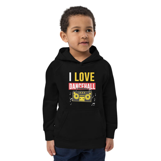 Eco-hoodie voor kinderen met de tekst 'I love Dancehall'