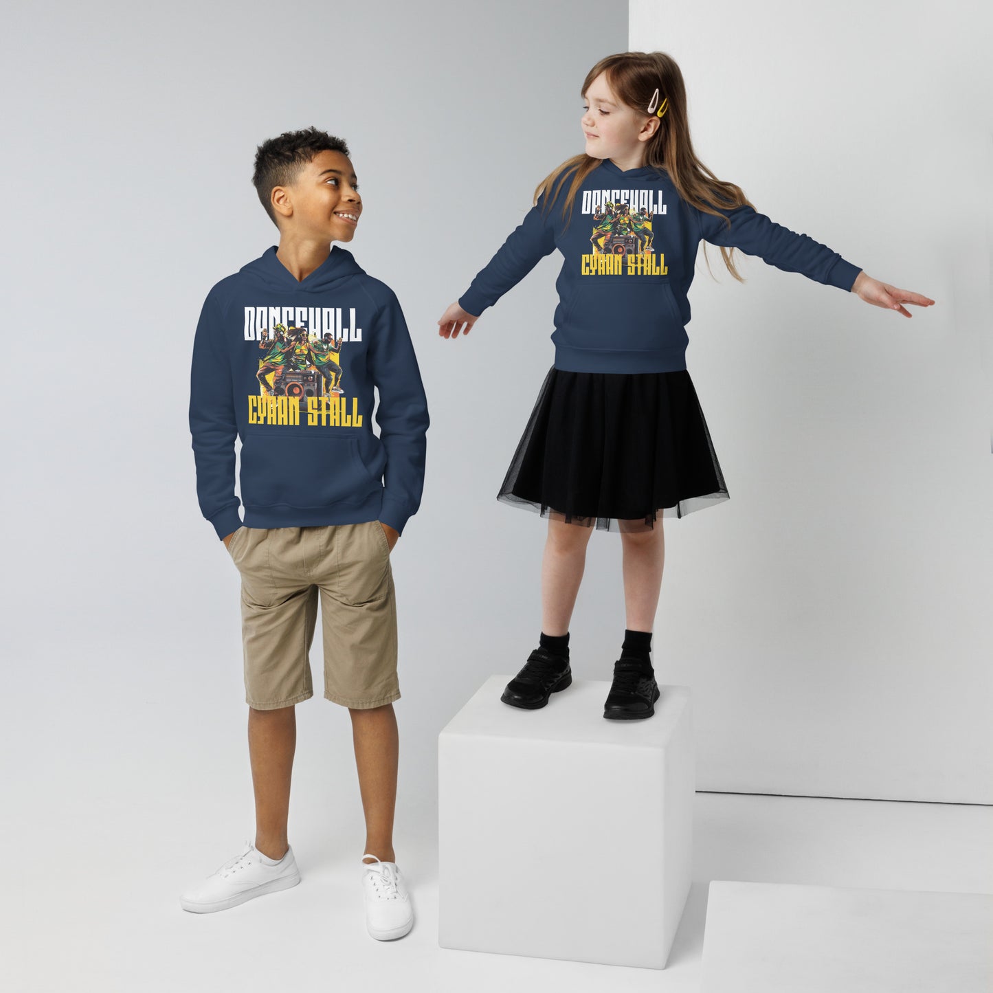 Eco-hoodie "Dancehall Cyaan Stall" voor kinderen