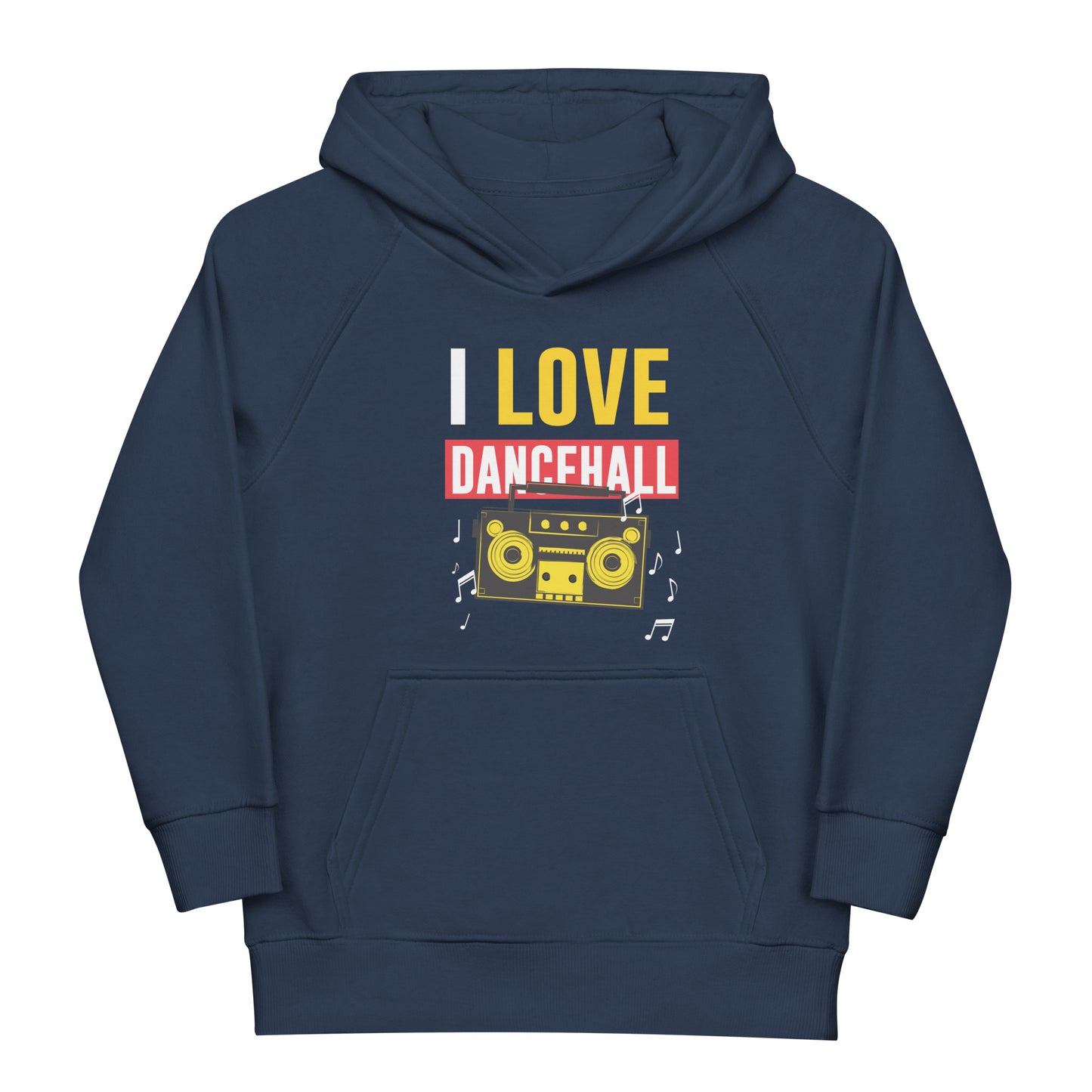 Eco-hoodie voor kinderen met de tekst 'I love Dancehall'