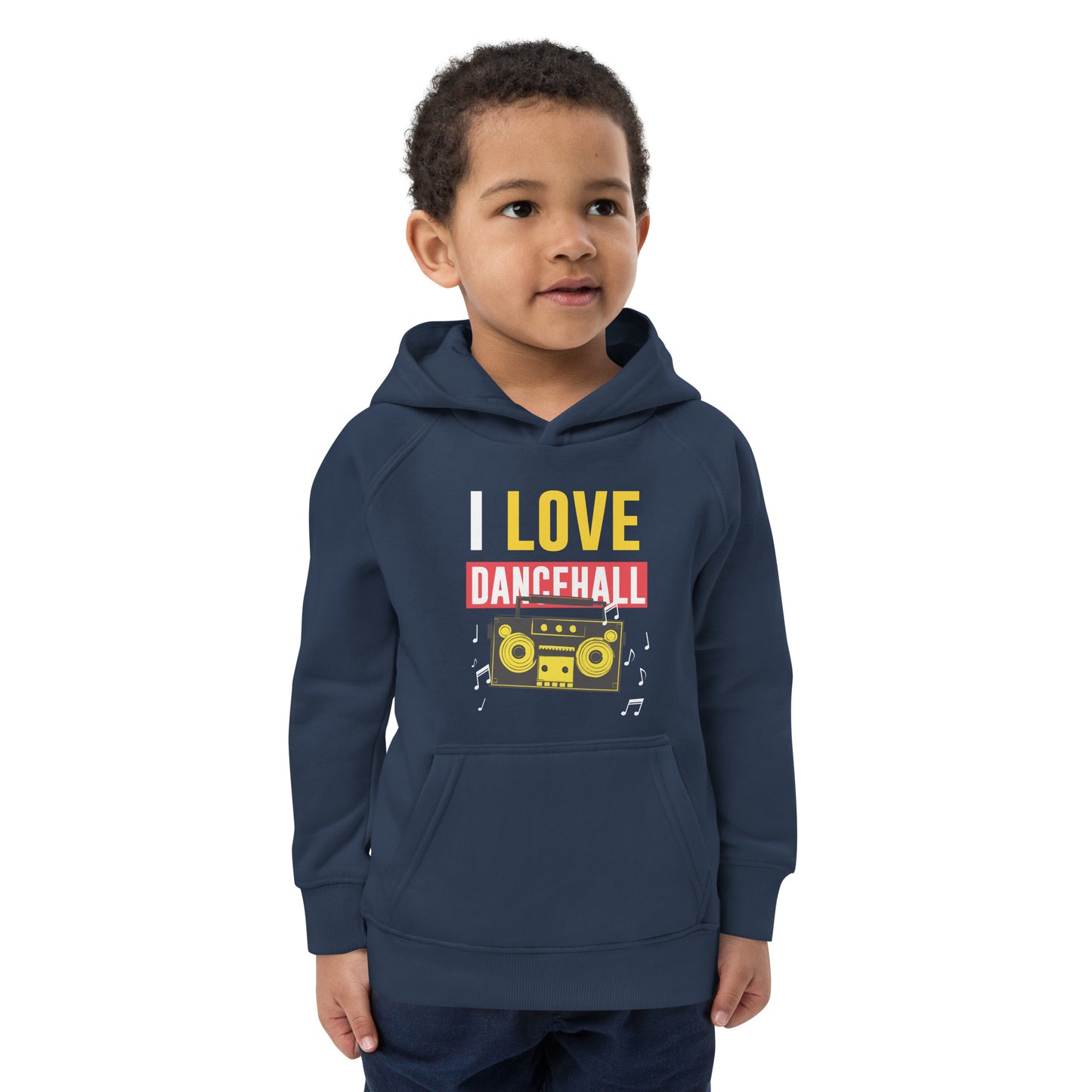 Eco-hoodie voor kinderen met de tekst 'I love Dancehall'