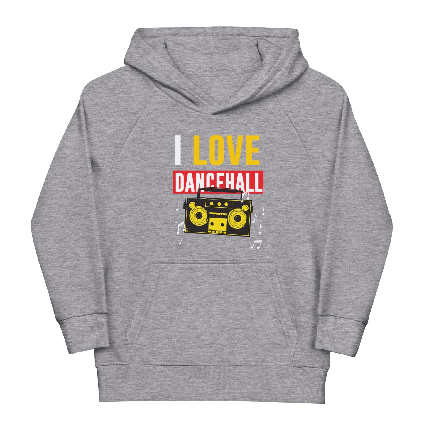 Eco-hoodie voor kinderen met de tekst 'I love Dancehall'