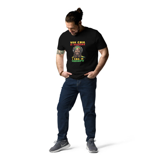 Uniseks T-shirt van biologisch katoen met de tekst Reggae is Therapy