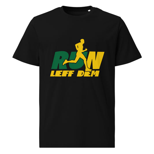 Uniseks t-shirt "Run Leff Dem" van biologisch katoen