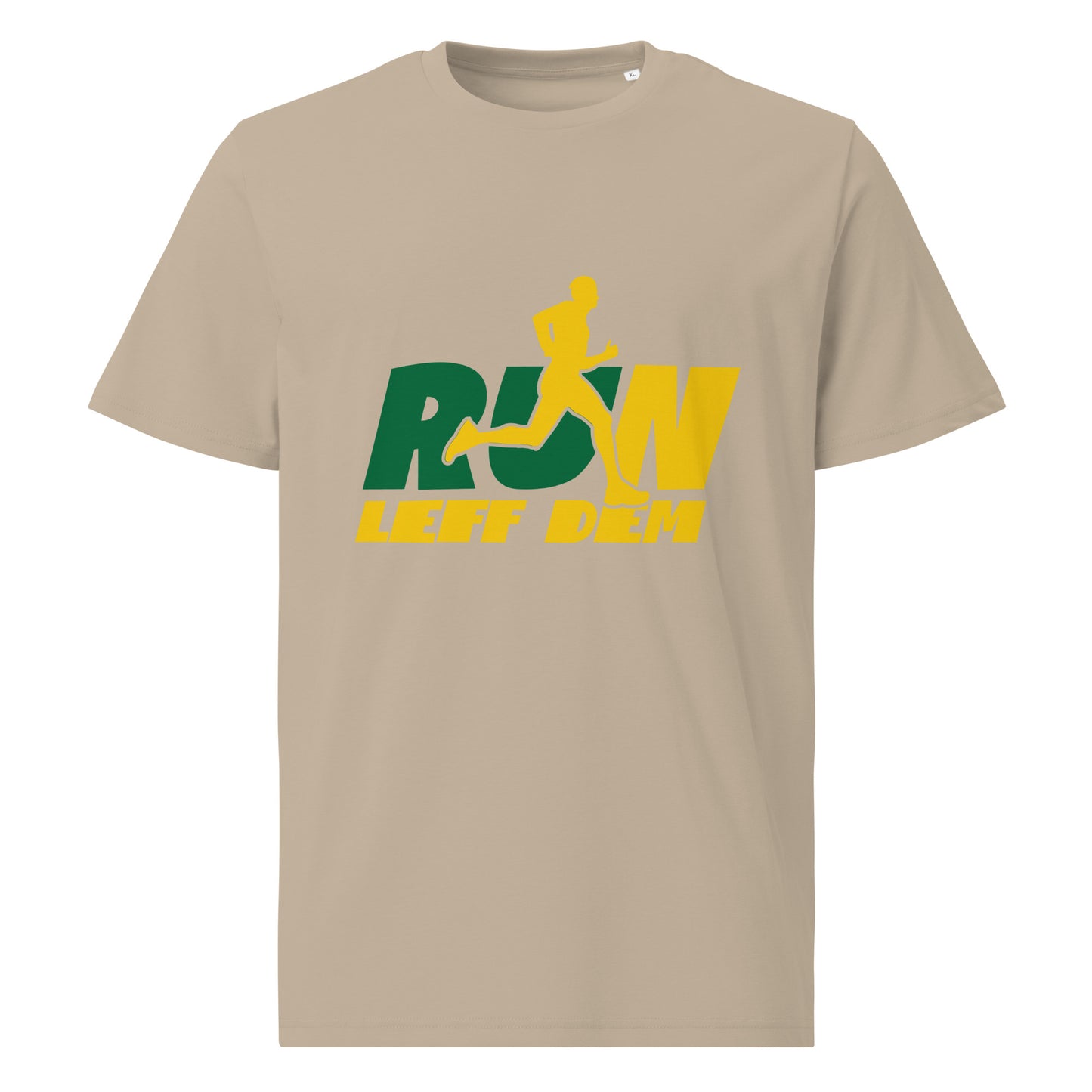 Uniseks t-shirt "Run Leff Dem" van biologisch katoen