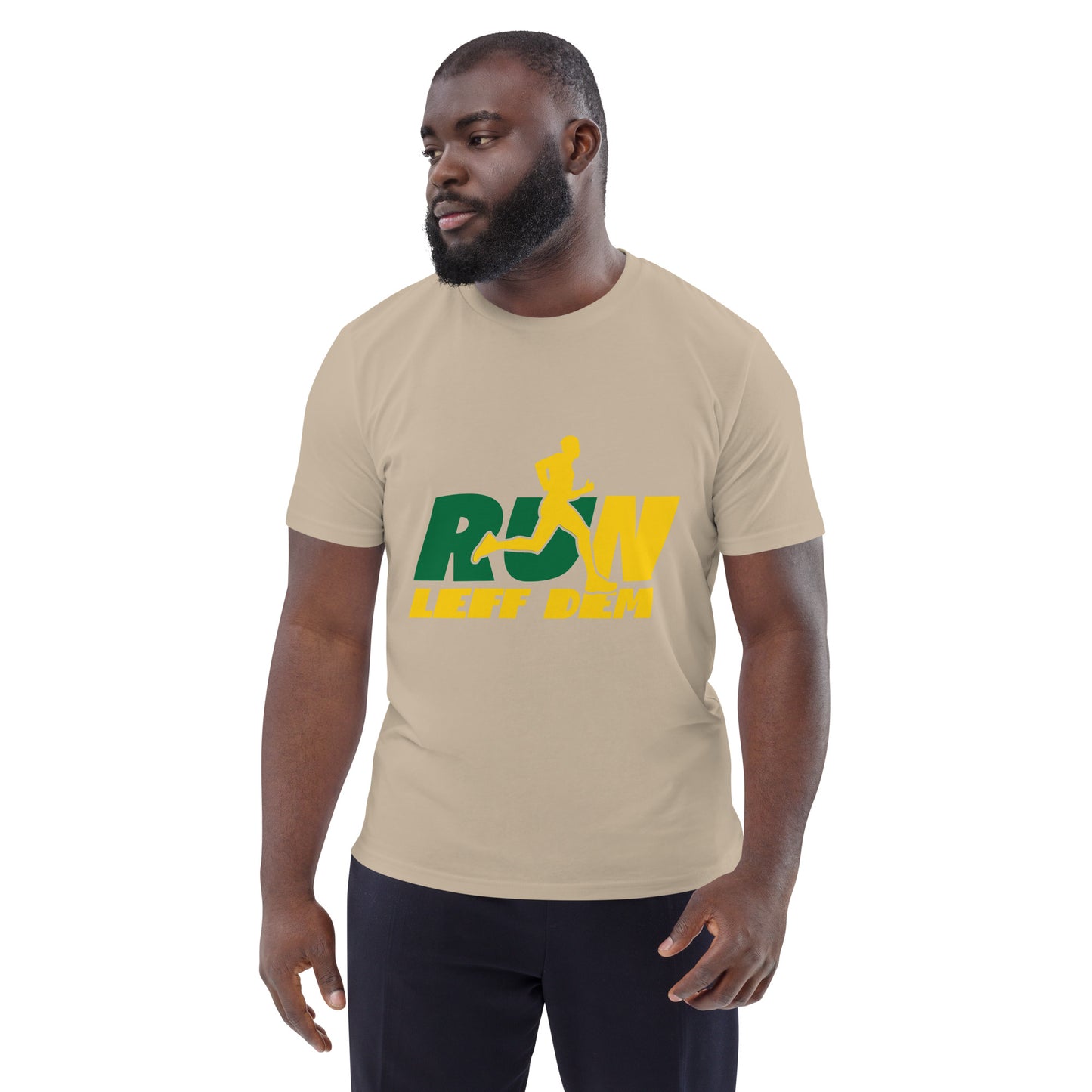 Uniseks t-shirt "Run Leff Dem" van biologisch katoen