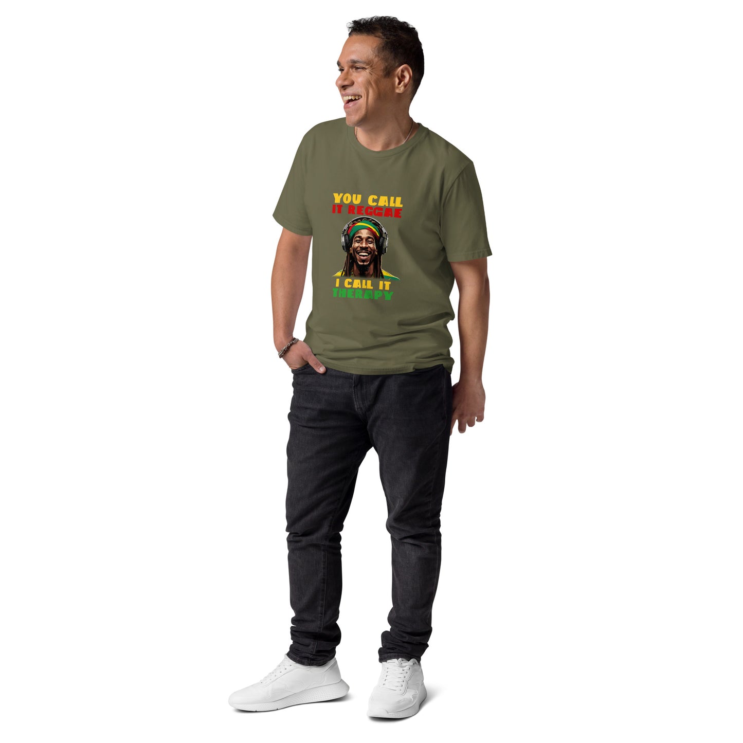 Unisex organic cotton "Reggae is Therapy" t-shirt