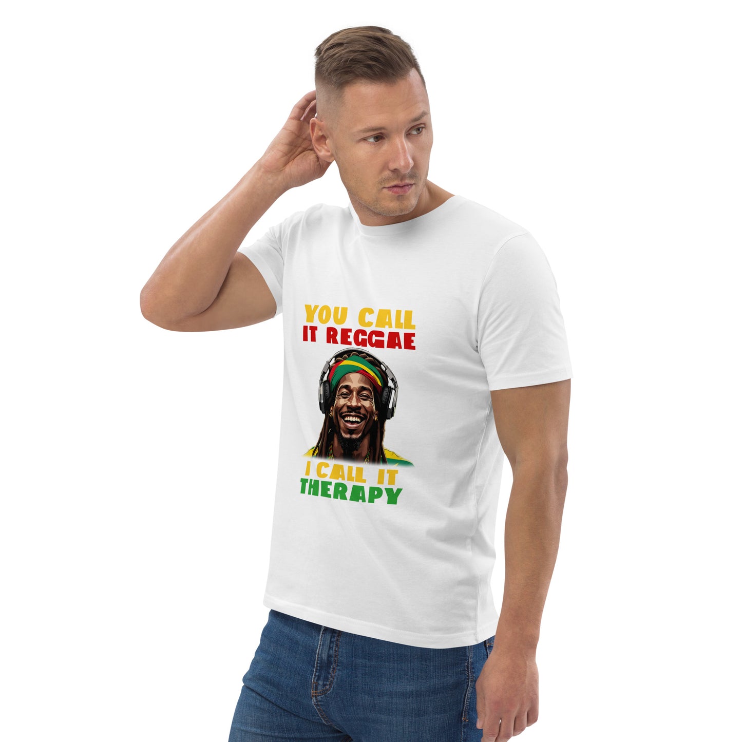 Unisex organic cotton "Reggae is Therapy" t-shirt