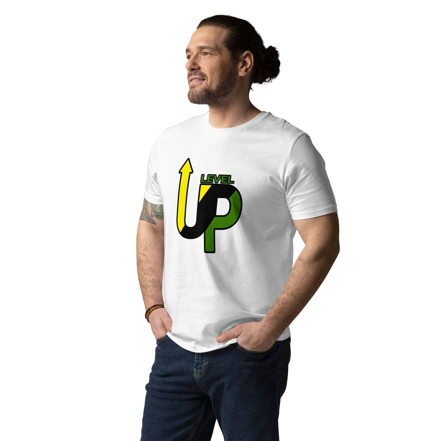 Uniseks T-shirt van biologisch "Level up" katoen